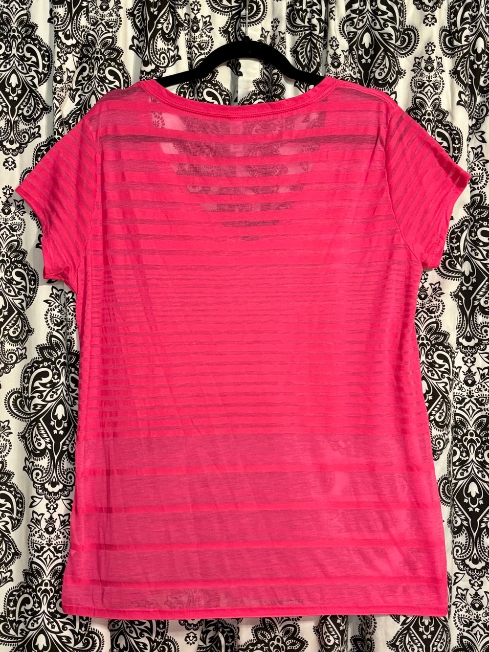 Vintage Victoria's Secret BURN•OUT Hot Pink Striped V-Neck Short Sleeve Tee - Picture 8 of 8